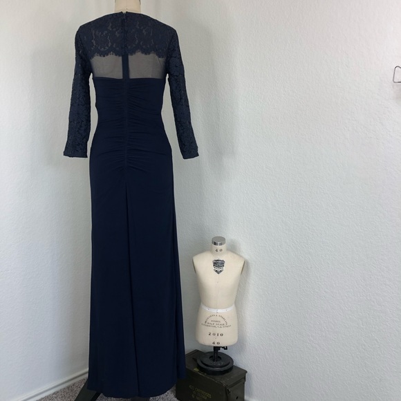 BA Nites Sheer Sweatheart Bust Lace Floral Ruched Evening Ball Floor Length Gown - Picture 9 of 11